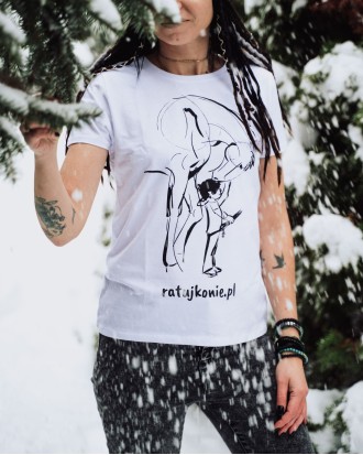 Koszulka damska RATUJ KONIE - dziecko i konik biała