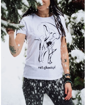 Koszulka damska RATUJ KONIE - dziecko i konik biała
