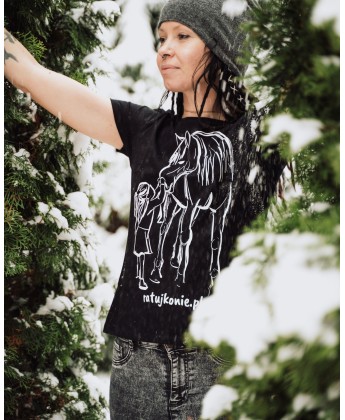 Koszulka damska RATUJ KONIE - dziecko i konik czarna