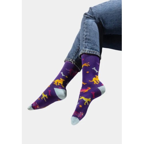 Skarpetki fioletowe Pieski z bawełny organicznej