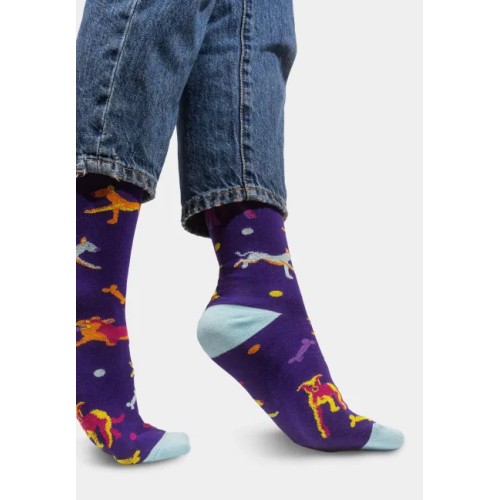 Skarpetki fioletowe Pieski z bawełny organicznej