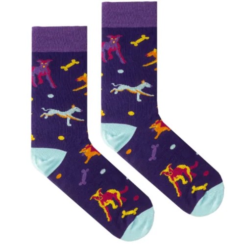 Skarpetki fioletowe Pieski z bawełny organicznej